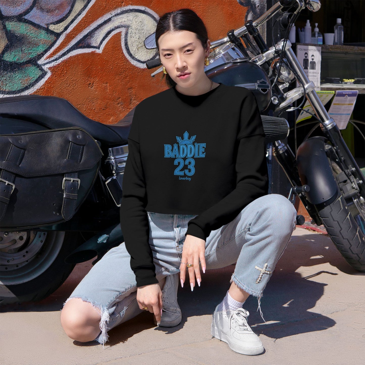 Trendy Women's Cropped Sweatshirt | BADDIE 23 & LOVERBOY Designs | Fashion Statement, Streetwear, Casual Comfort, Gift Idea