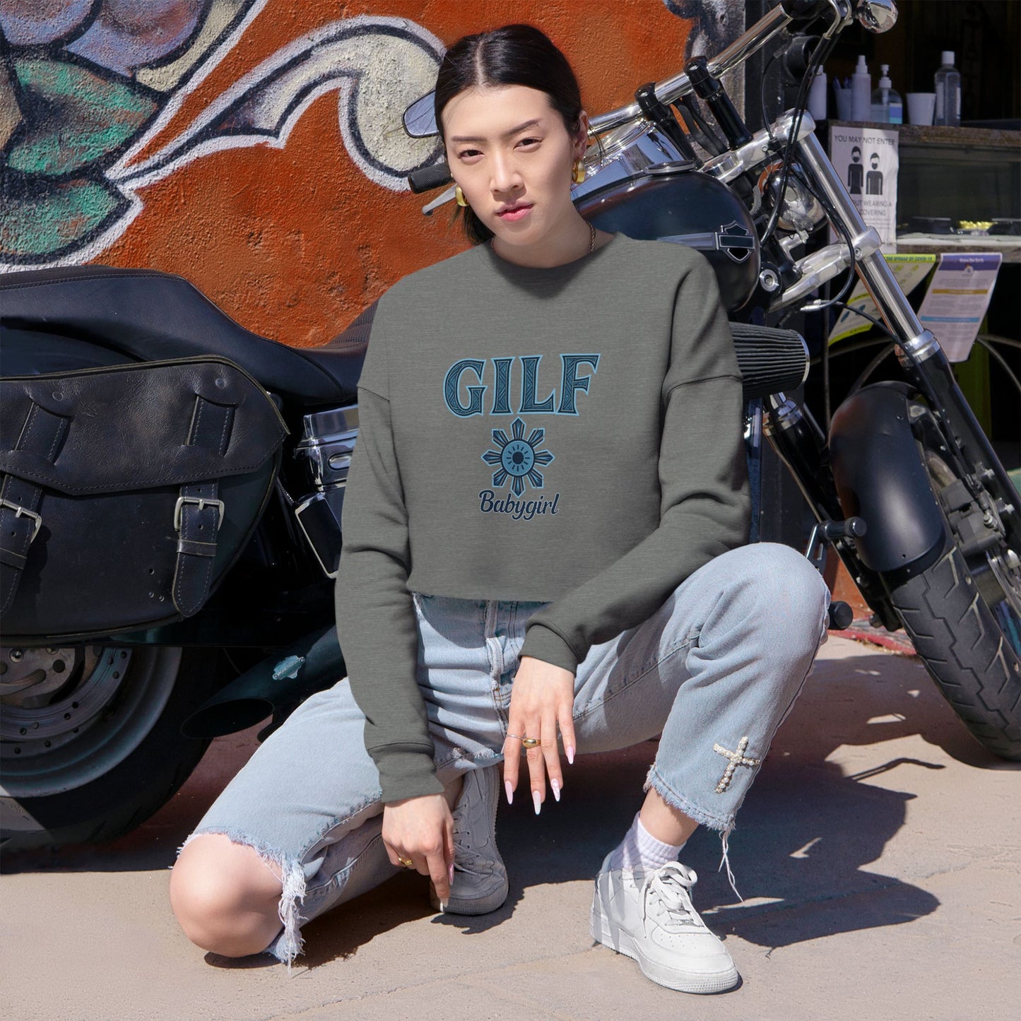 Chic Women's Cropped Sweatshirt - GILF Design, Trendy Pullover, Casual Fashion, Gift for Her, Cozy Lounge Wear