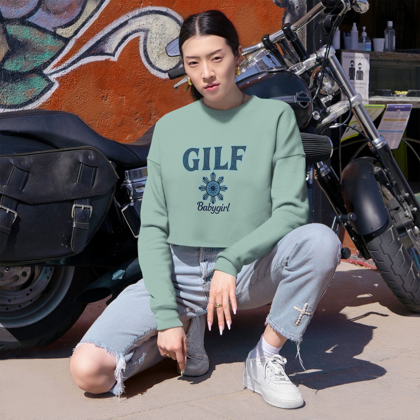 Chic Women's Cropped Sweatshirt - GILF Design, Trendy Pullover, Casual Fashion, Gift for Her, Cozy Lounge Wear