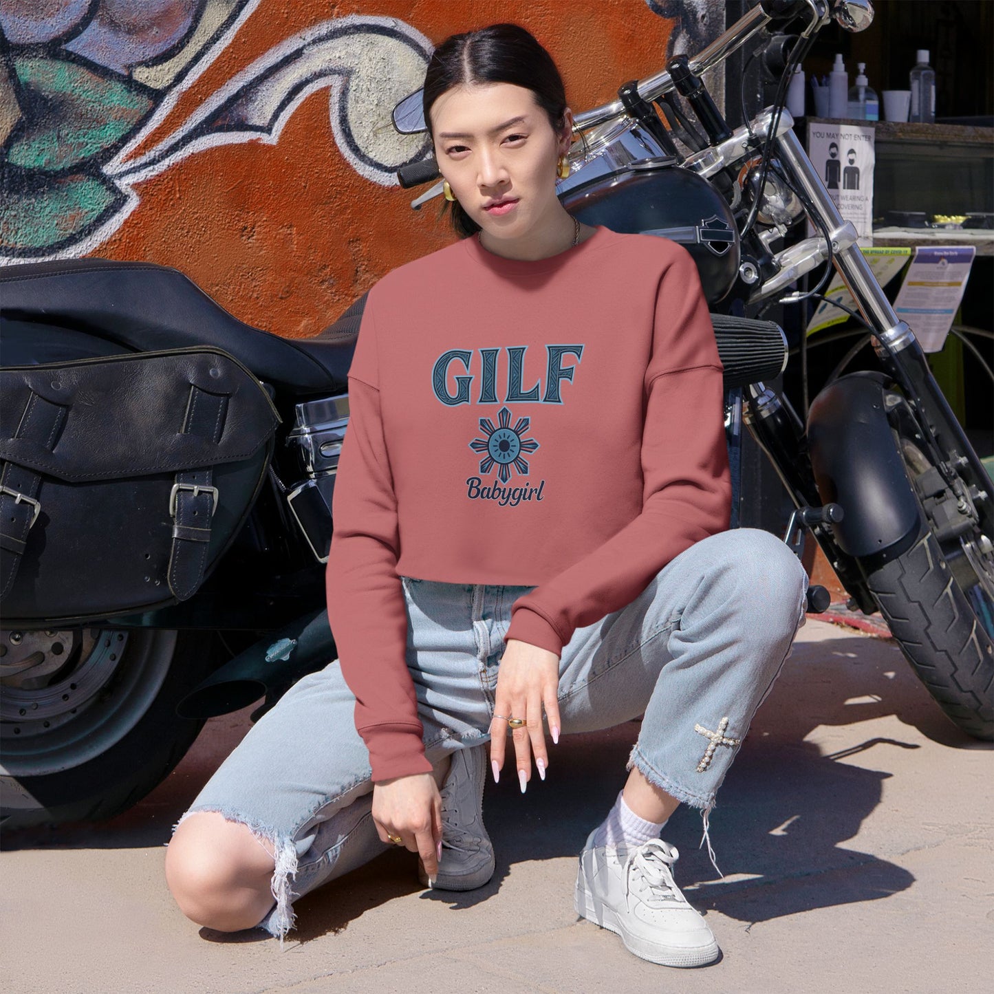 Chic Women's Cropped Sweatshirt - GILF Design, Trendy Pullover, Casual Fashion, Gift for Her, Cozy Lounge Wear